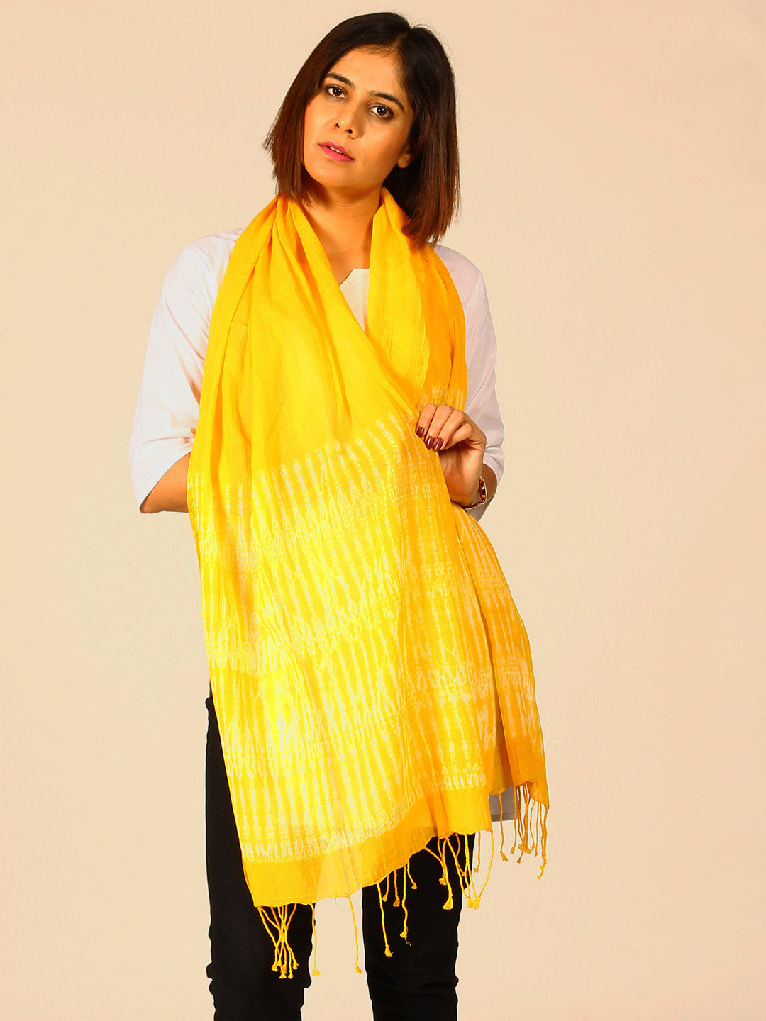 Hand Woven Shibori Cotton  Stole