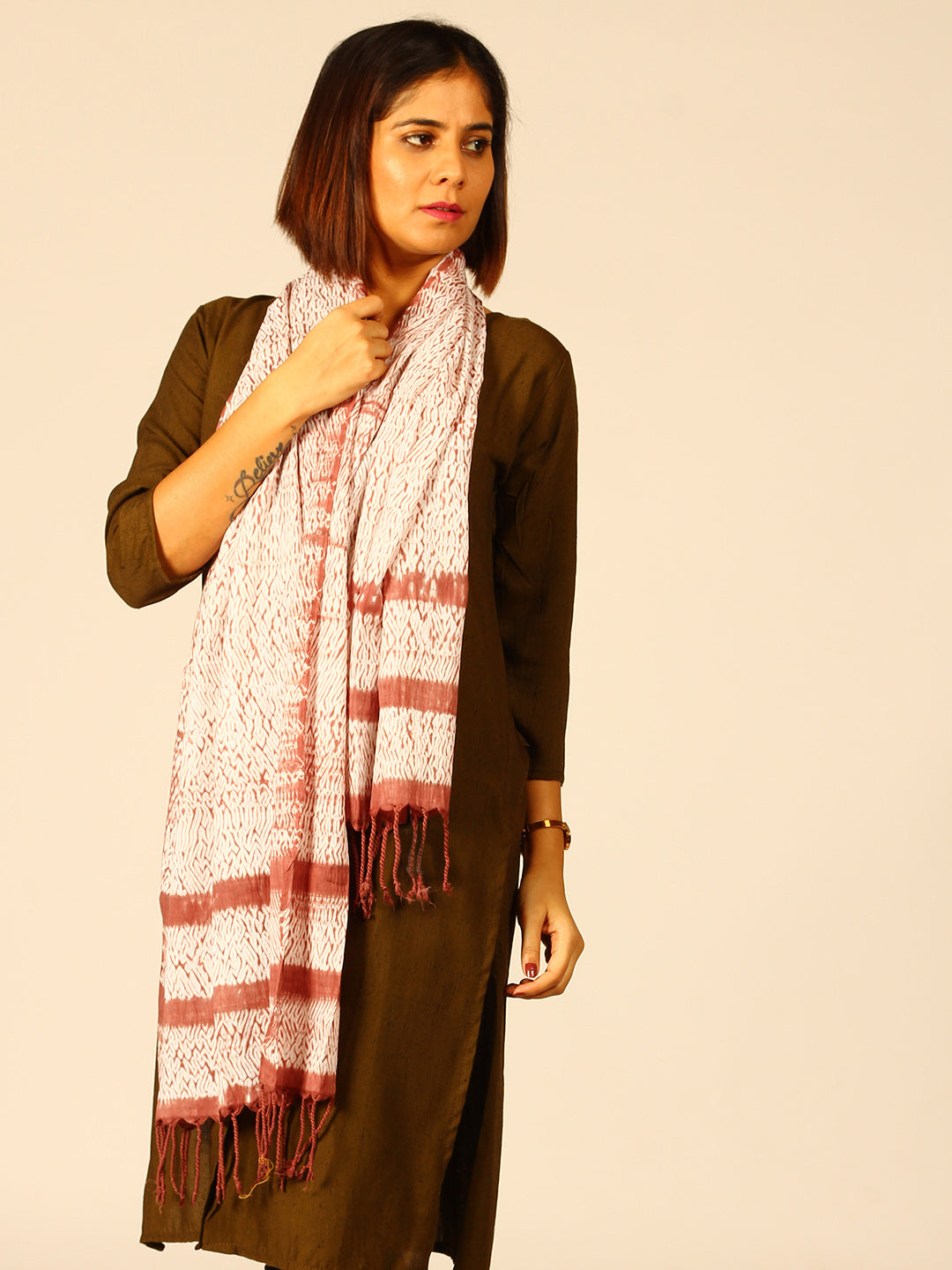Brown Hand Woven Shibori Cotton Stole
