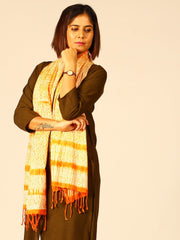 Orange Ivory  Cotton Woven Shibori Stole for women
