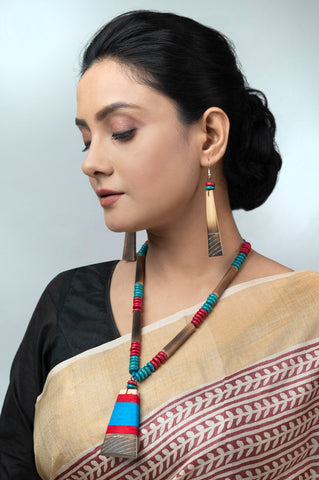 Blue Red Bamboo Tribal Jewellery Set