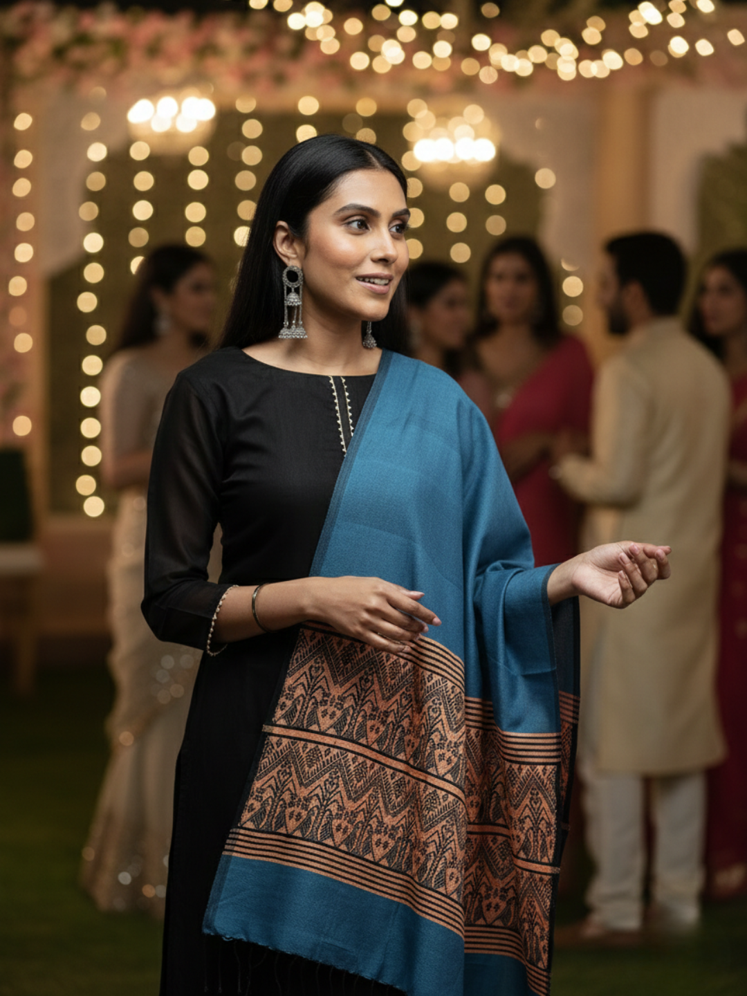 Blue Beige Assamese silk Cotton Dupatta