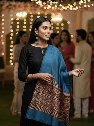 Blue Beige Assamese silk Cotton Dupatta