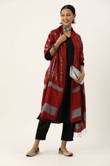 Red Grey Shibori Silk Dupatta