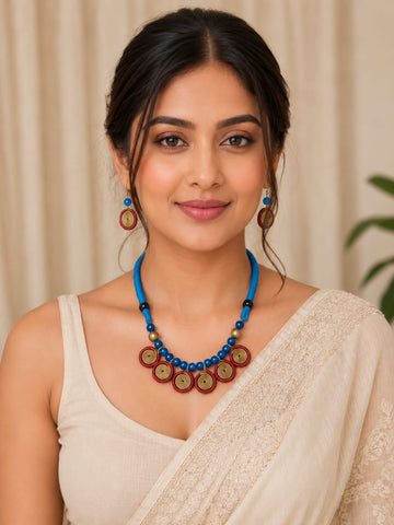 Blue Threaded  Spiral Jewellery Set