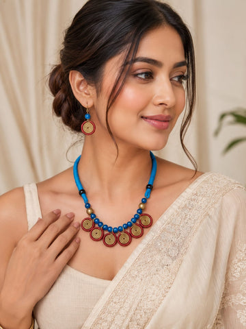 Blue Threaded  Spiral Jewellery Set