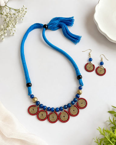 Blue Threaded  Spiral Jewellery Set
