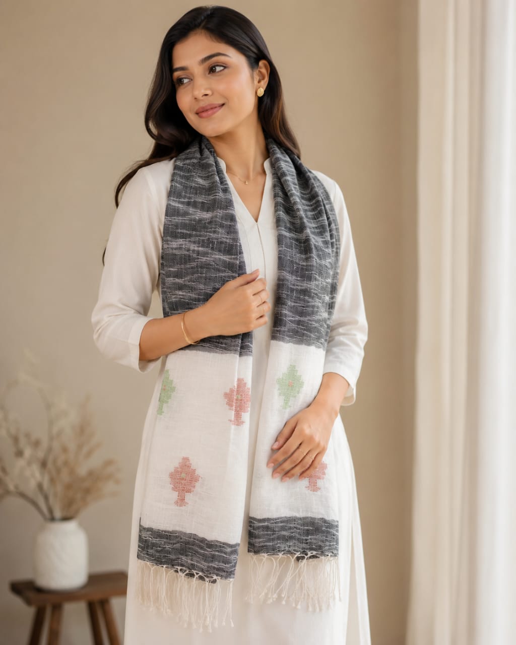 Handwoven Linen Jamdani Stole