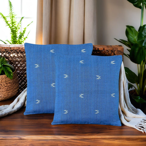 Blue White Cotton Cushion Cover- 16x16 - Pack of 1