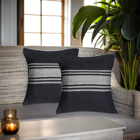Black Woven Cotton Cushion Covers - Pack of 1