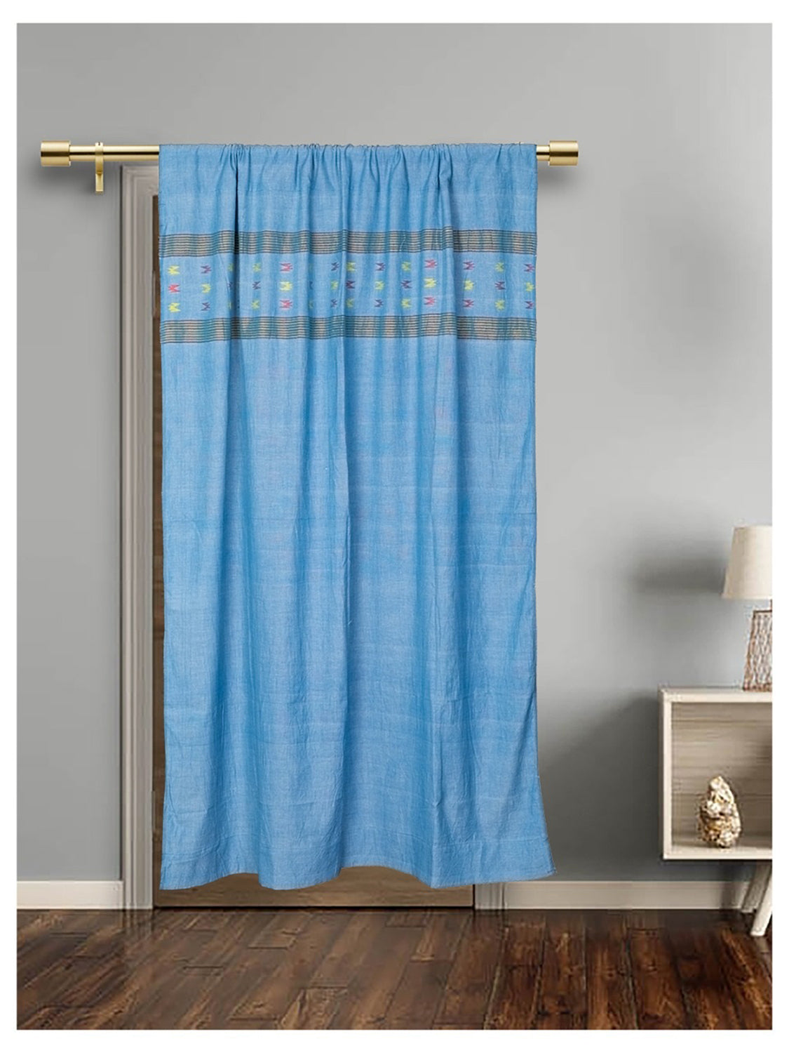 Indigo Blue Jamdani Cotton Door Curtain