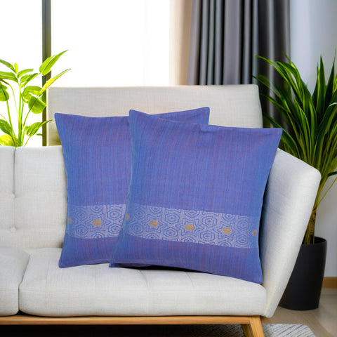 Blue Woven Cotton Cushion Covers - Pack of 1