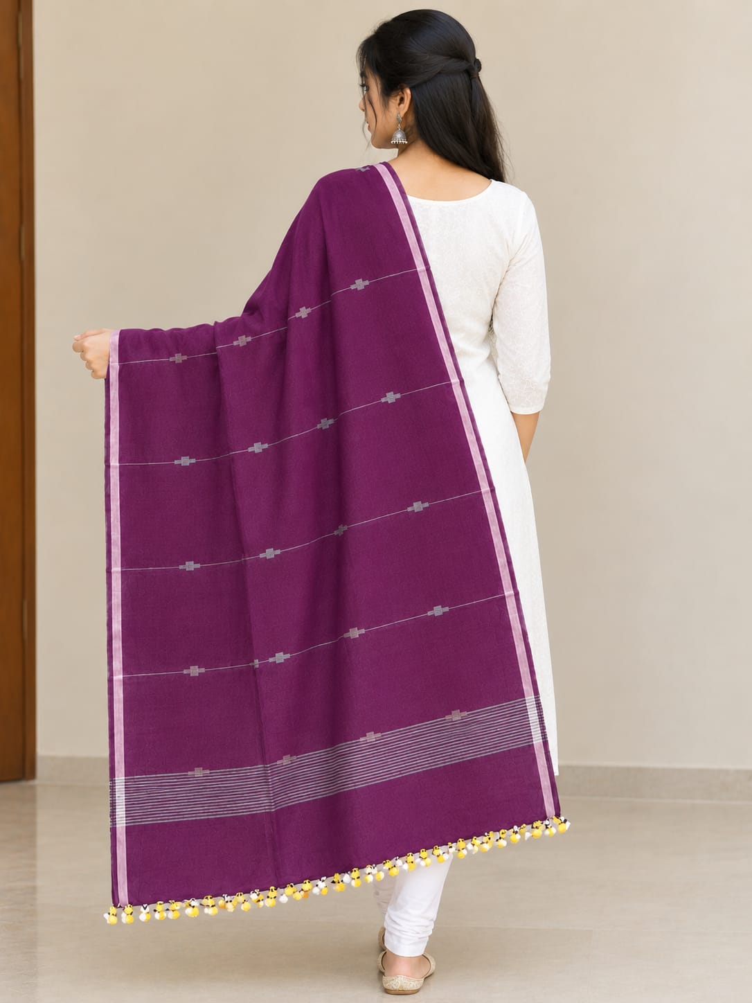 Purple Handloom Jamdani Cotton Dupatta - view 2