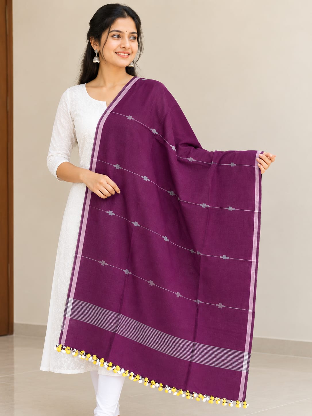 Purple Handloom Jamdani Cotton Dupatta