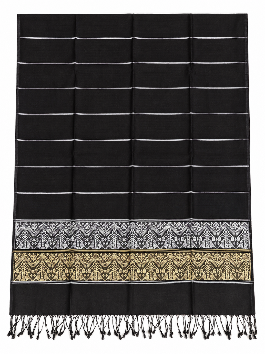 Black Yellow Handloom Assamese Art Silk Dupatta