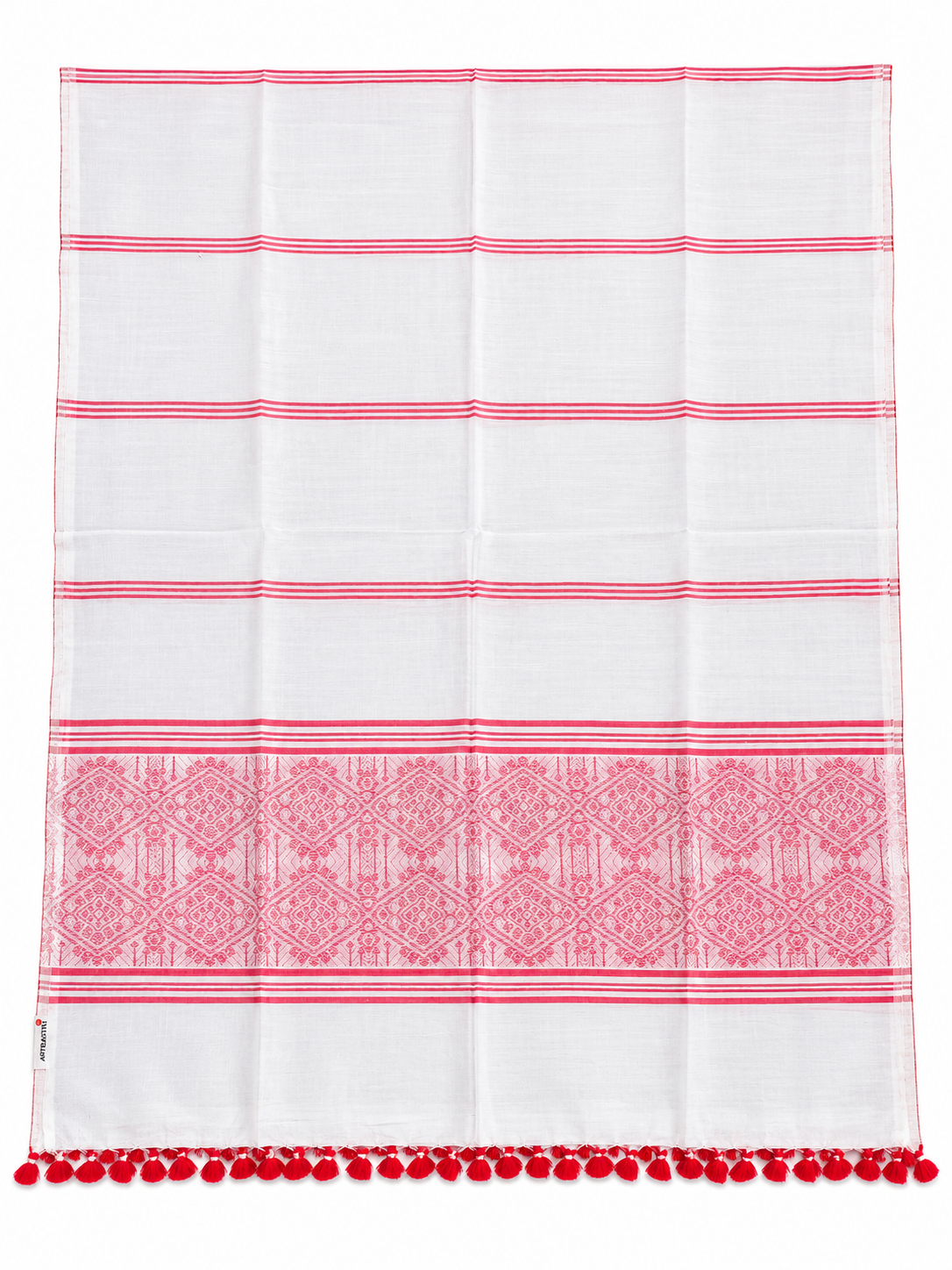 White Red Handloom Assamese Cotton Dupatta