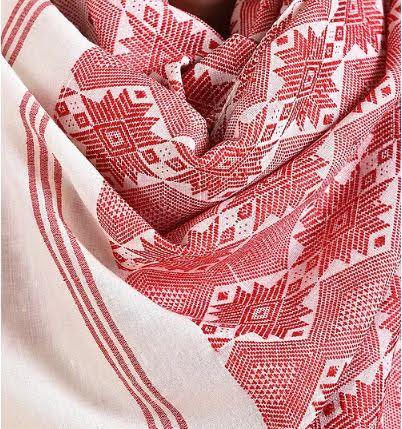 Ivory Red Cotton Eri Silk Stole for women