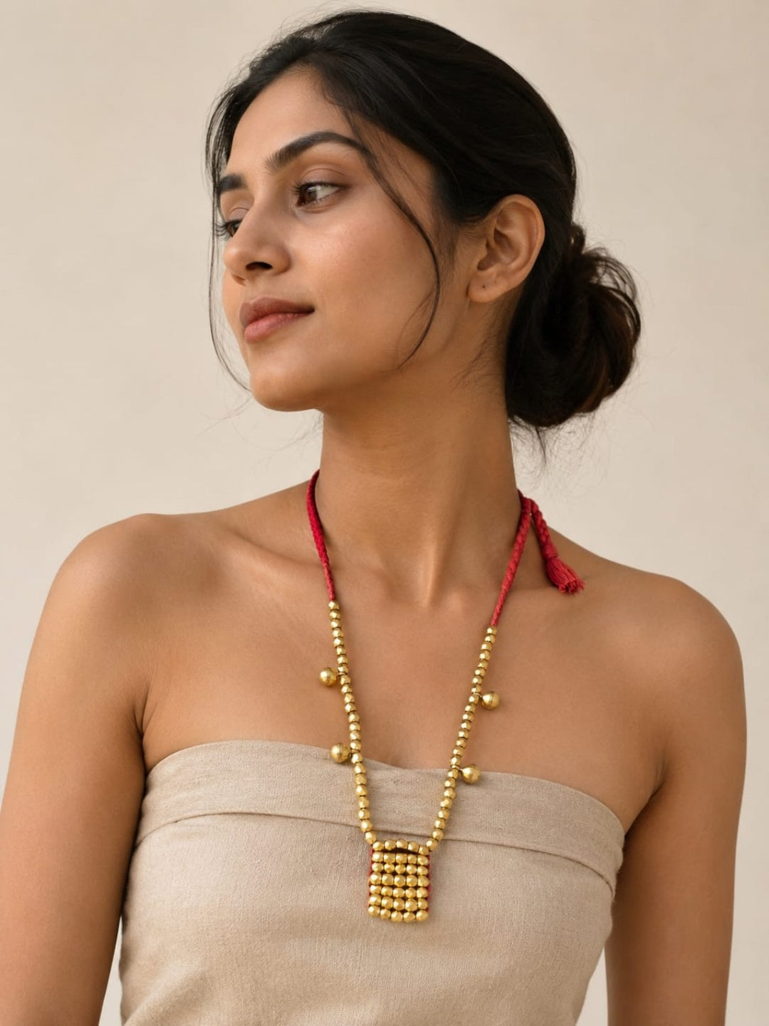 Red Thread Beaded Necklace