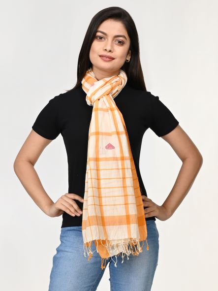 Ivory Red Gamcha Jamdani Cotton Stole for women