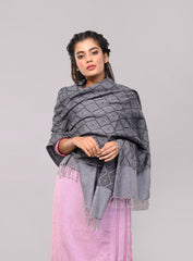 Grey Jacquard  Wool Stole