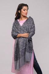 Grey Jacquard  Wool Stole