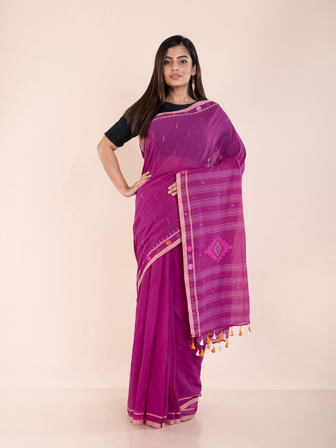 Handloom Jamdani Cotton Saree Without Blouse Piece