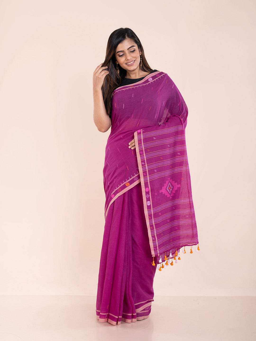 Handloom Jamdani Cotton Saree Without Blouse Piece