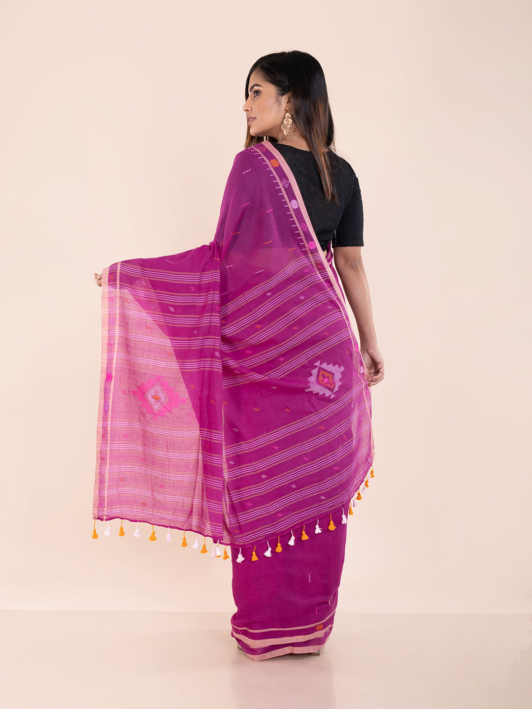 Handloom Jamdani Cotton Saree Without Blouse Piece