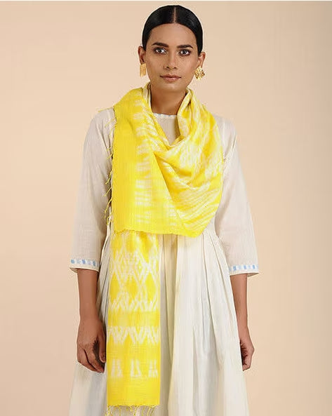 Yellow Shibori Matka Silk  Stole