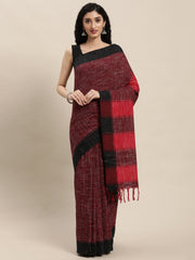 Red Black Handcrafted Cotton Saree