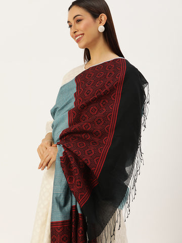 Blue Red Assamese Cotton Dupatta