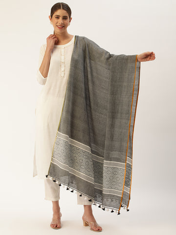 Grey White Toned Assamese Cotton Dupatta