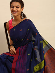 Blue Orange Assamese Cotton Saree