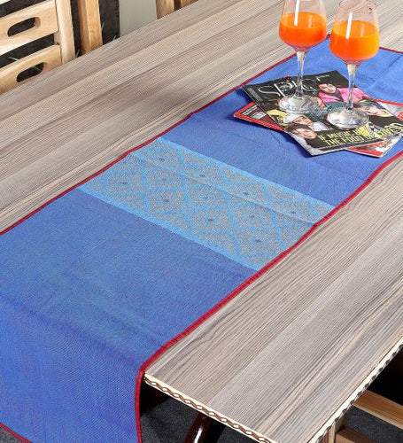 Blue Yellow Dhuniya Handloom Cotton Table Runner