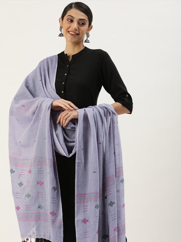 Handcrafted Jamdani Cotton  Dupatta with tassels- NEW!