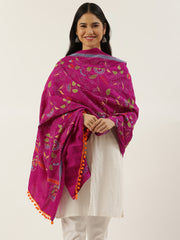 Magenta Kantha work  Cotton Dupatta