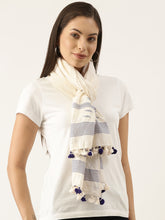 Load image into Gallery viewer, Handloom White And Blue  Cotton Jamdani Stole