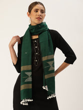 Load image into Gallery viewer, Bottle green and Beige Handloom Cotton Jamdani Stole
