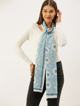 Load image into Gallery viewer, White Blue Handwoven Cotton Kantha Stole