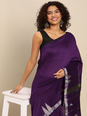 Purple Zari Border Jamdani Cotton Saree