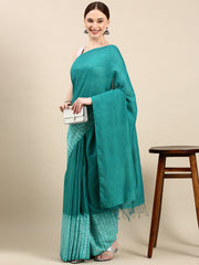 Sea Green Handcrafted Woven Shibori  Cotton Saree