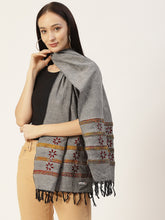 Load image into Gallery viewer, Handloom Grey Red Khesh Kantha Cotton Stole