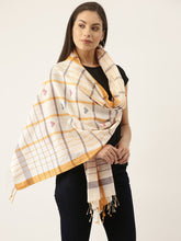 Load image into Gallery viewer, Yellow and Grey Woven  Checked Cotton Jamdani Stole