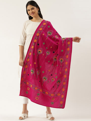 Magenta Yellow Kantha Cotton Dupatta