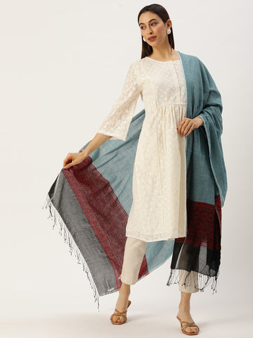 Blue Red Assamese Cotton Dupatta