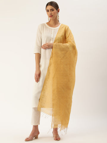 Handloom Beige & Gold Sequins Silk Cotton  Dupatta- NEW!