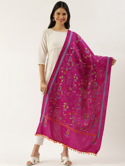 Magenta Kantha work  Cotton Dupatta