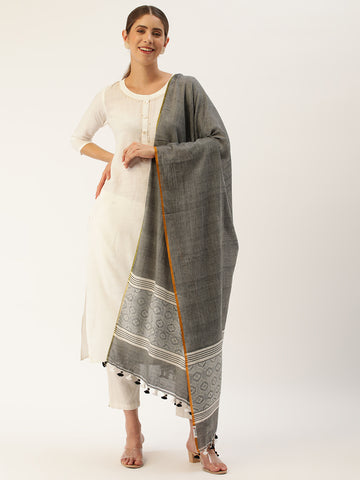 Grey White Toned Assamese Cotton Dupatta