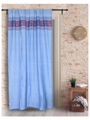 Blue Pink Cotton Rod Pocket Door Curtain