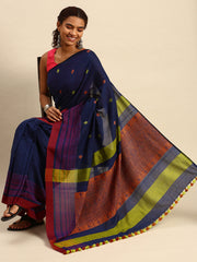 Blue Orange Assamese Cotton Saree