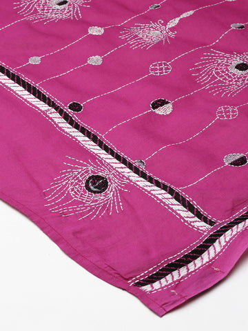 Pink Feathery Kantha Cotton Dupatta